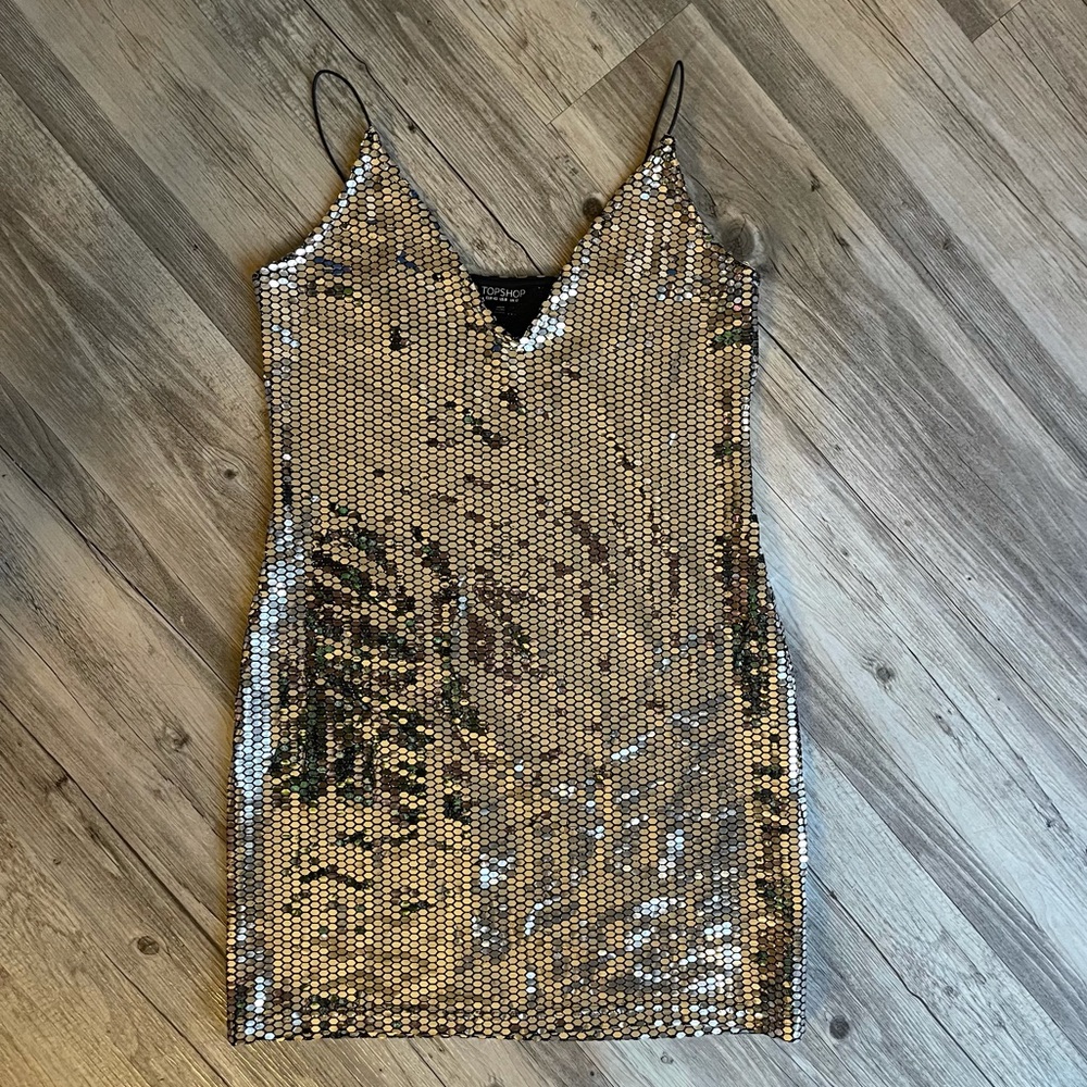 Topshop from Nordstrom silver metallic mini dress size US8